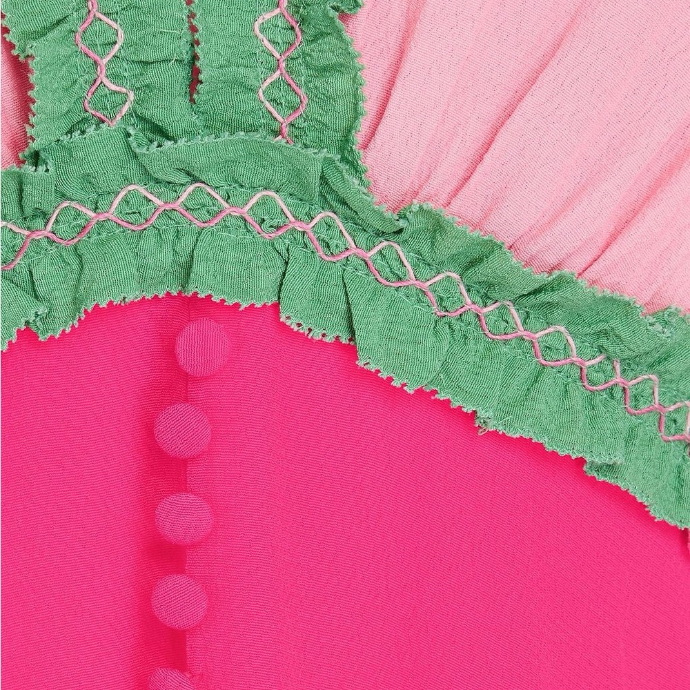 Saloni Lea Colorblock Crepe Maxi Dress Pink Green Size 4 US - Picture 9 of 13